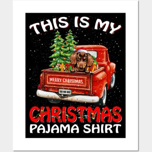 This Is My Christmas Pajama Shirt Dachshund Truck Tree Posters and Art